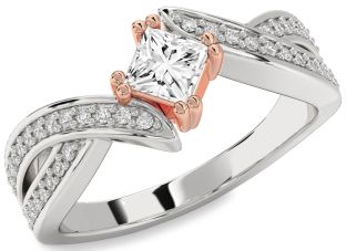 Diamond Platinum & Rose Gold Princess Solitaire Pave Engagement Ring