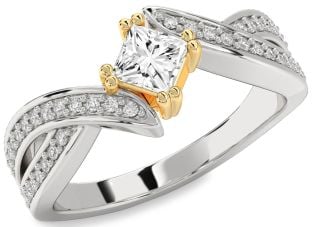 Diamond Platinum & Yellow Gold Princess Solitaire Pave Engagement Ring