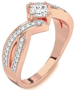 Diamond Rose Gold Princess Solitaire Pave Engagement Ring