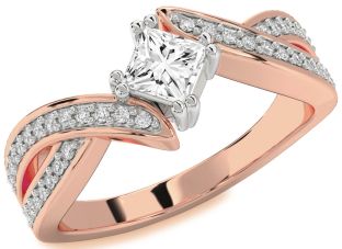 Diamond Platinum & Rose Gold Princess Solitaire Pave Engagement Ring