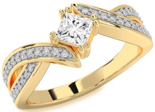 Diamond Gold Princess Solitaire Pave Engagement Ring