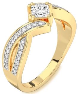Diamond Gold Princess Solitaire Pave Engagement Ring