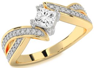 Diamond Platinum & Yellow Gold Princess Solitaire Pave Engagement Ring