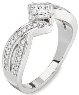 Diamond White Gold Princess Solitaire Pave Engagement Ring