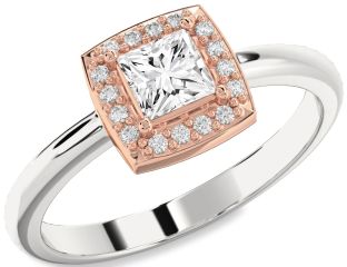 Diamond Platinum & Rose Gold Halo Princess Engagement Ring