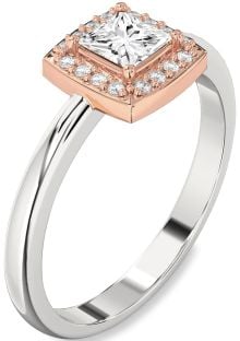 Diamond Silver & 10K Rose Gold Halo Princess Engagement Ring
