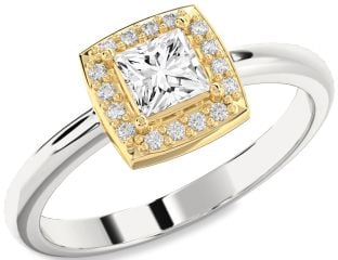 Diamond Platinum & Yellow Gold Halo Princess Engagement Ring