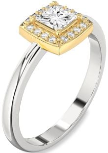 Diamond Silver & 10K gold Halo Princess Engagement Ring