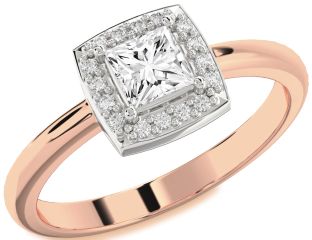 Diamond Platinum & Rose Gold Halo Princess Engagement Ring