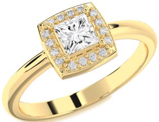 Diamond Gold Halo Princess Engagement Ring