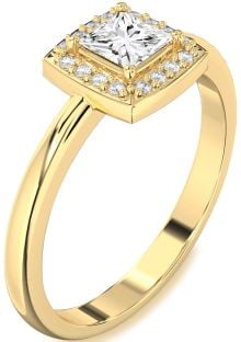 Diamond Gold Halo Princess Engagement Ring