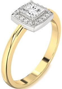 Diamond White Yellow Gold Halo Princess Engagement Ring