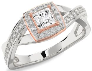 Diamond Platinum & Rose Gold Halo Princess Engagement Ring