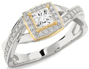 Diamond Platinum & Yellow Gold Halo Princess Engagement Ring