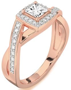 Diamond Rose Gold Halo Princess Engagement Ring