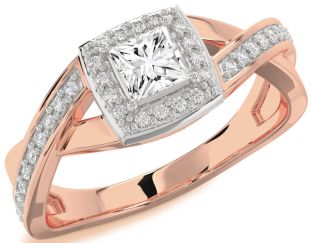 Diamond Platinum & Rose Gold Halo Princess Engagement Ring
