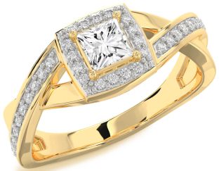 Diamond Gold Halo Princess Engagement Ring