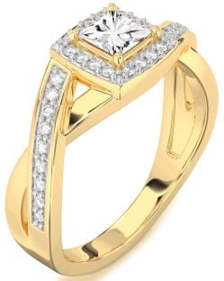Diamond Gold Halo Princess Engagement Ring