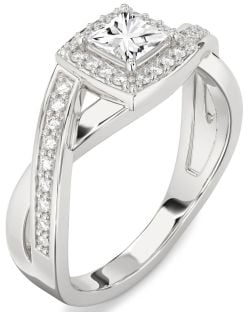 Diamond White Gold Halo Princess Engagement Ring