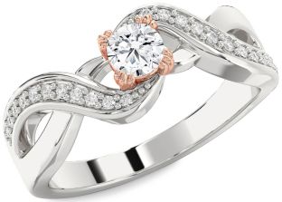 Diamond Silver & 10K Rose Gold Round Promise Ring