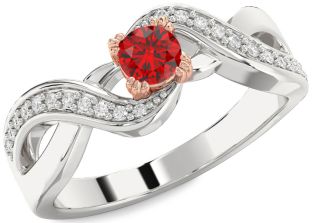 Diamond Ruby Silver & 10K Rose Gold Round Promise Ring