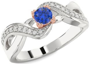 Diamond Blue Sapphire White Rose Gold Infinity Round Promise Ring