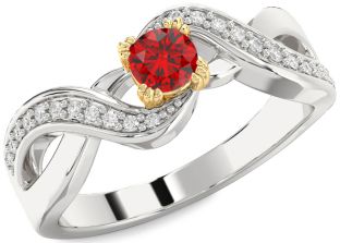 Diamond Ruby White Yellow Gold Round Promise Ring