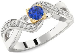 Diamond Blue Sapphire White Yellow Gold Infinity Round Promise Ring