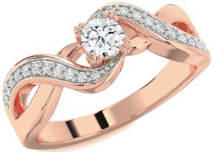 Diamond Rose Gold Silver Round Promise Ring