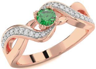 Diamond Emerald Rose Gold Round Promise Ring