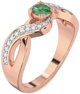 Diamond Emerald Rose Gold Infinity Round Promise Ring