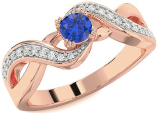 Diamond Blue Sapphire Rose Gold Silver Infinity Round Promise Ring