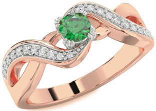 Diamond Emerald Platinum & Rose Gold Round Promise Ring
