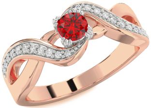Diamond Ruby White Rose Gold Round Promise Ring