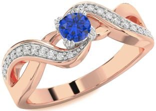 Diamond Blue Sapphire White Rose Gold Infinity Round Promise Ring