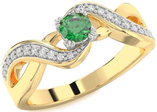 Diamond Emerald Platinum & Yellow Gold Round Promise Ring