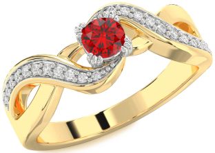Diamond Ruby White Yellow Gold Round Promise Ring