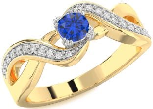 Diamond Blue Sapphire White Yellow Gold Infinity Round Promise Ring