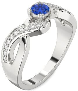 Diamond Blue Sapphire Platinum Infinity Round Promise Ring