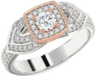 Diamond Silver & 10K Rose Gold Round Promise Ring