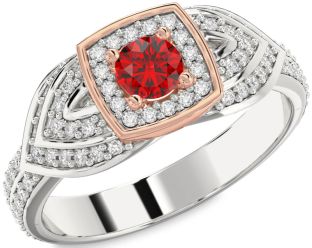 Diamond Ruby Silver & 10K Rose Gold Round Promise Ring