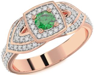 Diamond Emerald Rose Gold Round Promise Ring