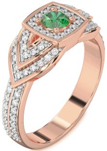 Diamond Emerald Rose Gold Halo Round Pave Promise Ring