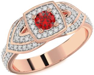 Diamond Ruby Rose Gold Round Promise Ring