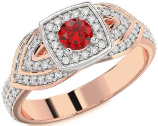 Diamond Ruby White Rose Gold Round Promise Ring