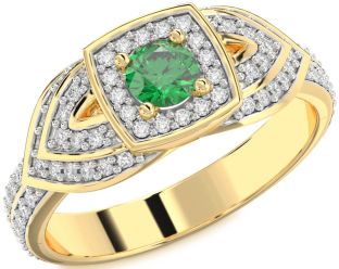 Diamond Emerald Gold Round Promise Ring