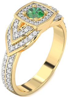 Diamond Emerald Gold Halo Round Pave Promise Ring