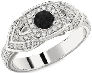 Black Diamond Silver Halo Round Pave Promise Ring