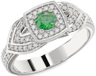 Diamond Emerald Platinum Round Promise Ring