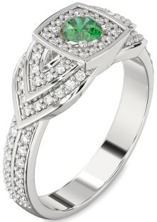 Diamond Emerald White Gold Halo Round Pave Promise Ring